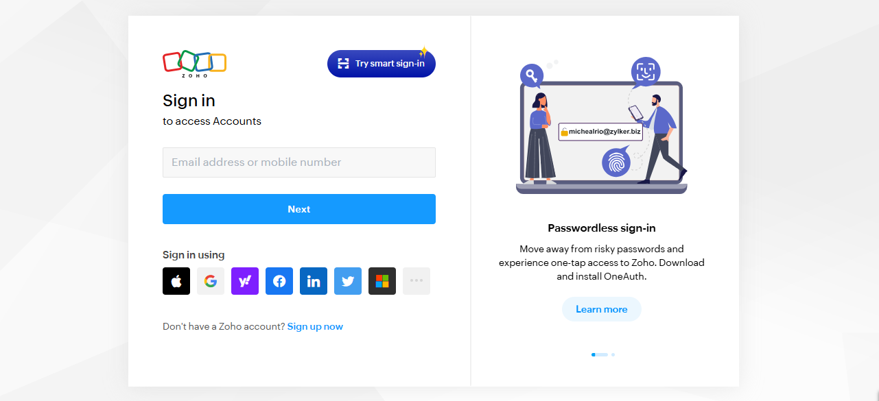 Zoho sign-in screen