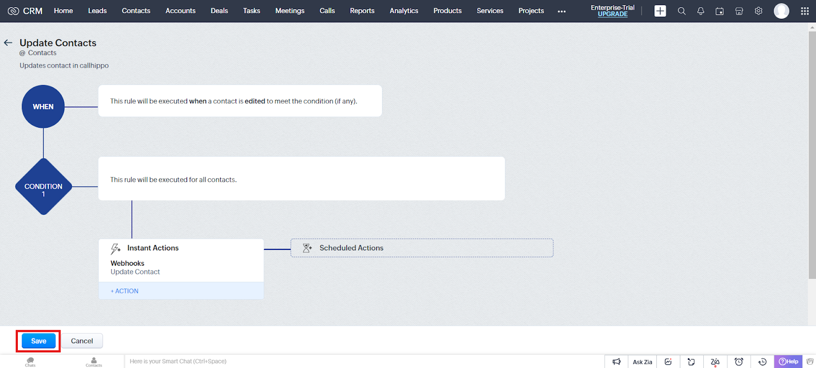Update Contacts workflow diagram with the Save button highlighted